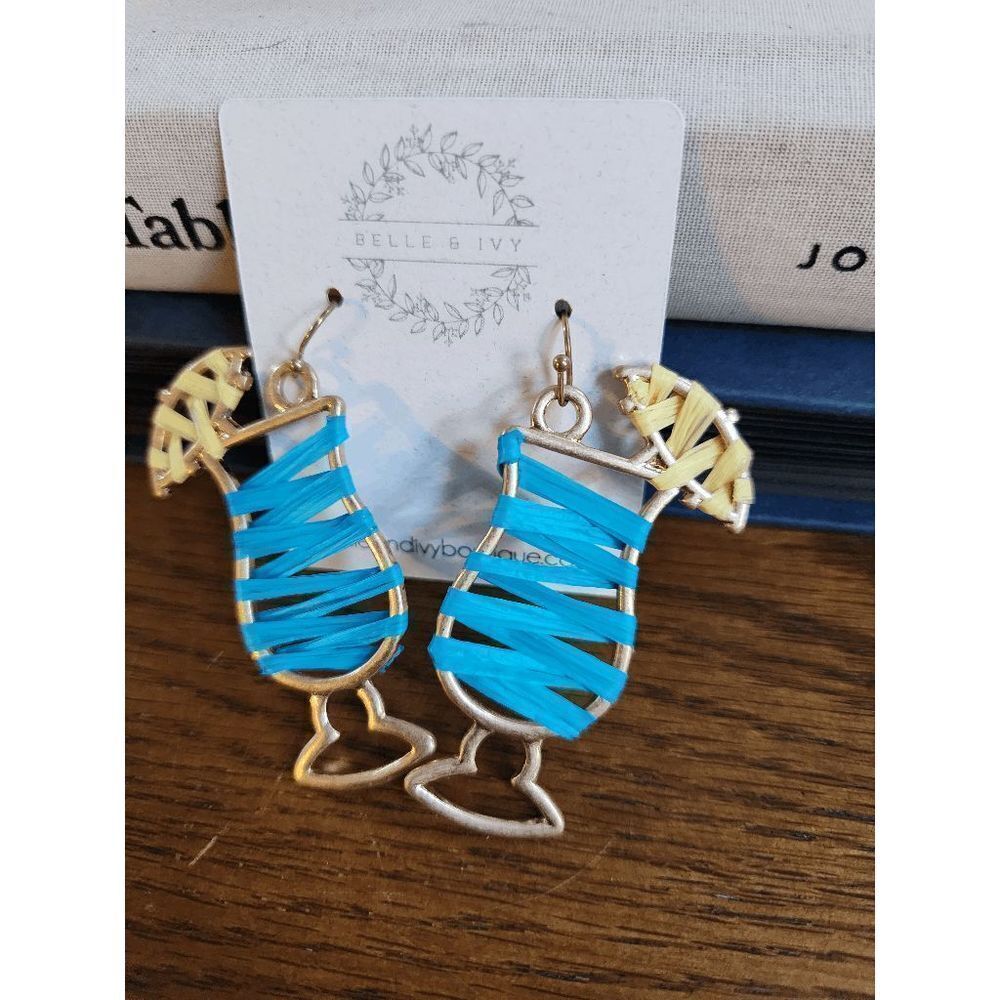 Gold braided cocktail earrings with lemon - Picture 3 of 4